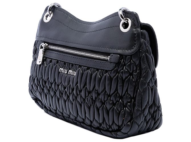 Bolsa crossbody Miu Miu em nappa matelassé preta com corrente de cristal Preto - vista 2