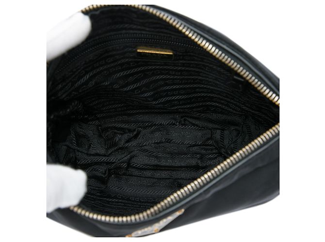 Borsa a tracolla Prada in Tessuto con rifiniture in pelle nera e chiusura a zip Nero - vista 4