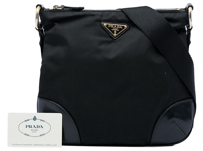 Borsa a tracolla Prada in Tessuto con rifiniture in pelle nera e chiusura a zip Nero - vista 6