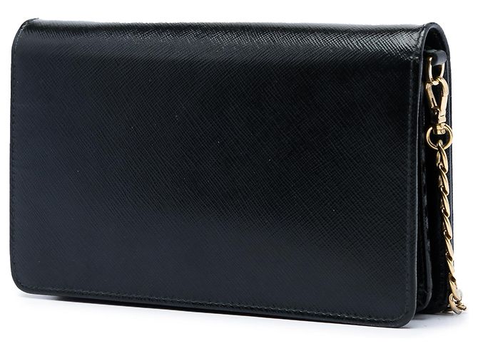 Clutch Prada Black Saffiano Vernice con chiusura a scatto e catena Nero - vista 2