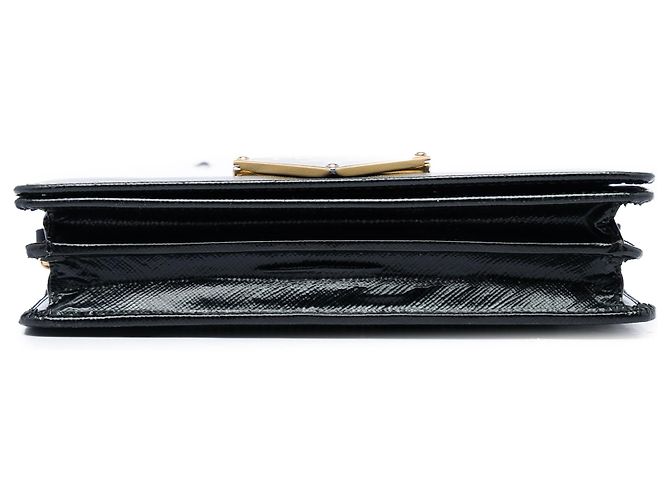 Clutch Prada Black Saffiano Vernice con chiusura a scatto e catena Nero - vista 3