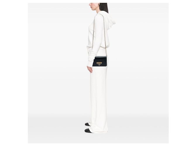 Clutch Prada Black Saffiano Vernice con chiusura a scatto e catena Nero - vista 5