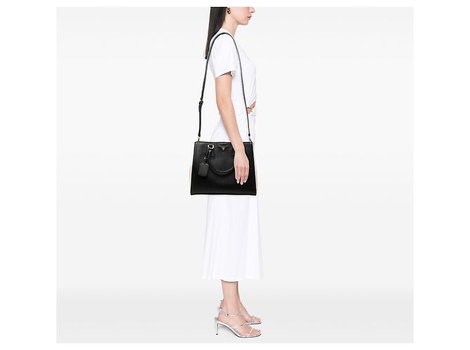 Prada Galleria Bicolor Saffiano Lux Satchel Medium Schwarz - Ansicht 6