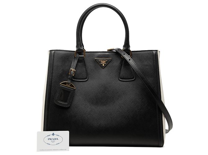 Prada Galleria Bicolor Saffiano Lux Satchel Medium Schwarz - Ansicht 7