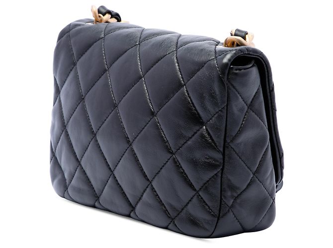 Chanel Black Small Quilted Lambskin Lacquered Chain Flap Nero - vista 2