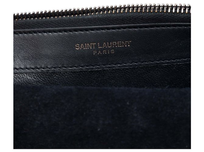 Portafoglio con catena Saint Laurent Kate in camoscio metallizzato argento con monogramma e nappa - vista 5