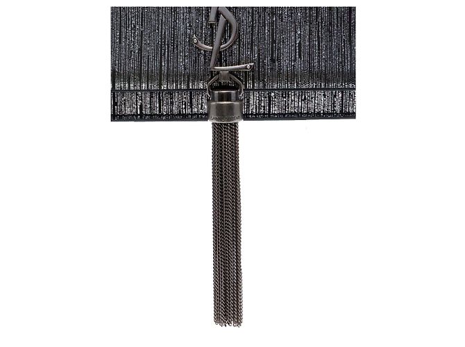 Portafoglio con catena Saint Laurent Kate in camoscio metallizzato argento con monogramma e nappa - vista 6