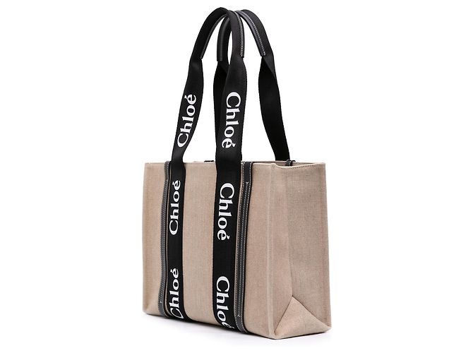 Borsa Tote Woody Medium in Tela Beige Chloé - vista 2