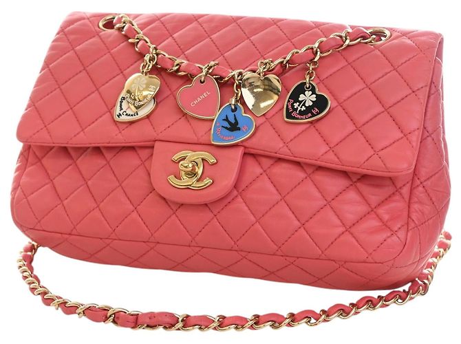 Chanel Pink Medium Classic Lambskin Valentines Heart Charms Single Flap Rosa - vista 10