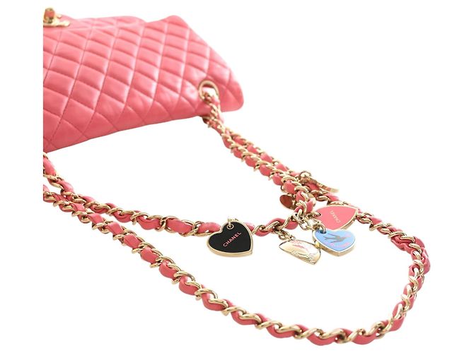 Chanel Pink Medium Classic Lambskin Valentines Heart Charms Single Flap Rosa - vista 11