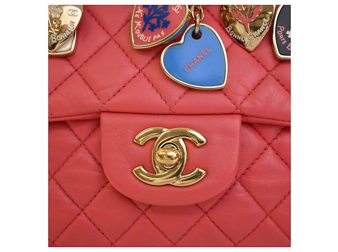 Chanel Pink Medium Classic Lambskin Valentines Heart Charms Single Flap Rosa - vista 8
