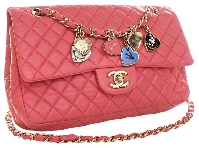 Chanel Pink Medium Classic Lambskin Valentines Heart Charms Single Flap Rosa - vista 9