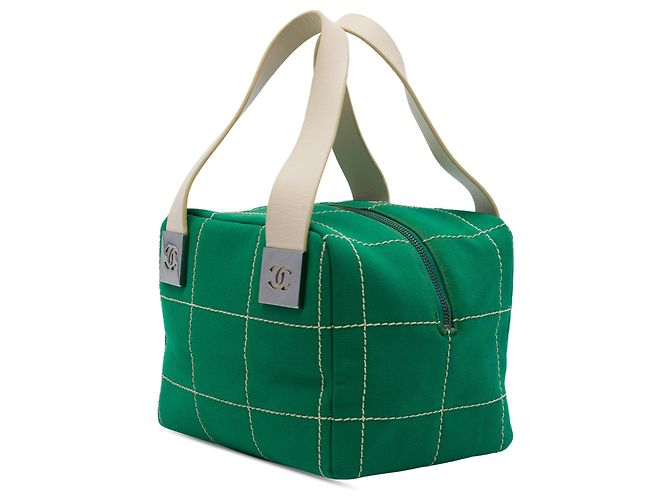Borsa Chanel Green CC Chocolate Bar Canvas Wild Stitch Verde - vista 2