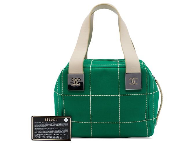 Borsa Chanel Green CC Chocolate Bar Canvas Wild Stitch Verde - vista 7