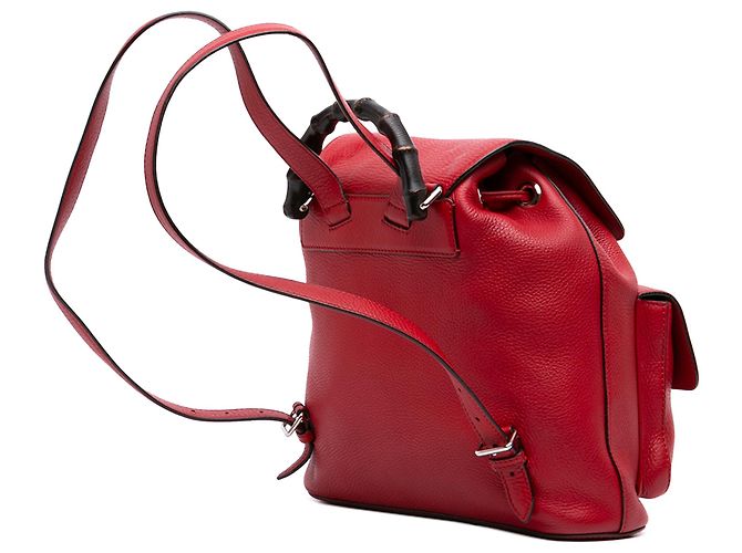Bamboo Mochila Gucci de piel de becerro roja con borla de bambú y cordón ajustable - vista 2