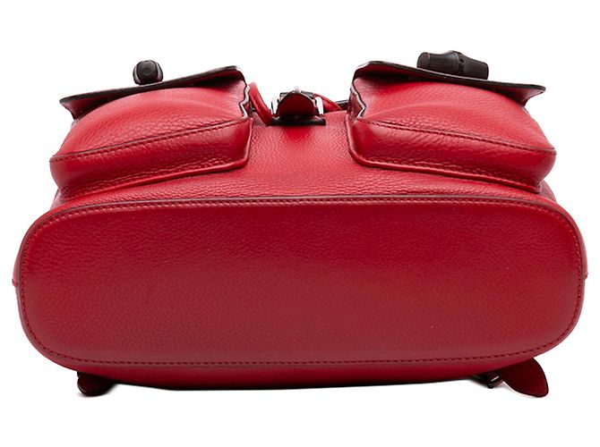 Bamboo Mochila Gucci de piel de becerro roja con borla de bambú y cordón ajustable - vista 3