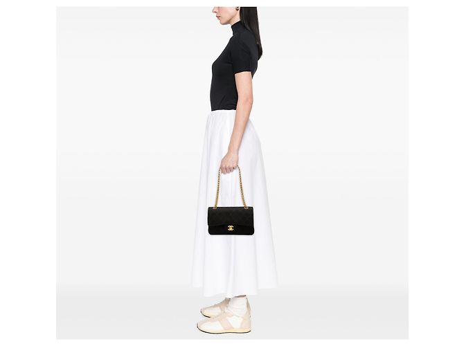 Chanel Black Small Classic Jersey Double Flap Nero - vista 6
