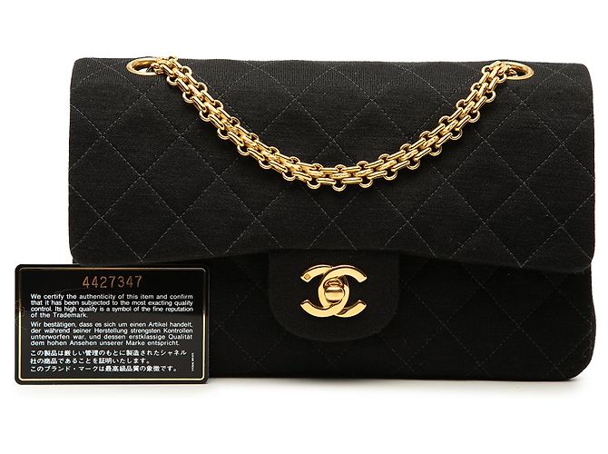 Chanel Black Small Classic Jersey Double Flap Nero - vista 7