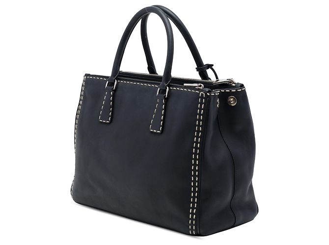 Borsa Galleria Prada in vitello City nero, dimensione Medium, con cuciture a mano e doppia zip - vista 2