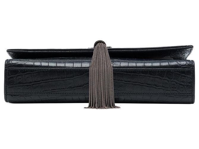 Saint Laurent Borsa a Tracolla Kate Tassel in Pelle Effetto Coccodrillo Nera Medium Monogram Nero - vista 3
