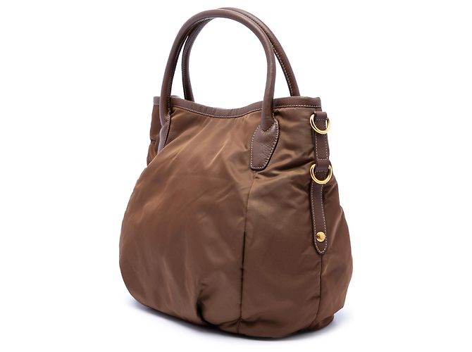 Borsa satchel Prada in Tessuto con rifiniture in Vitello Daino marrone - vista 2