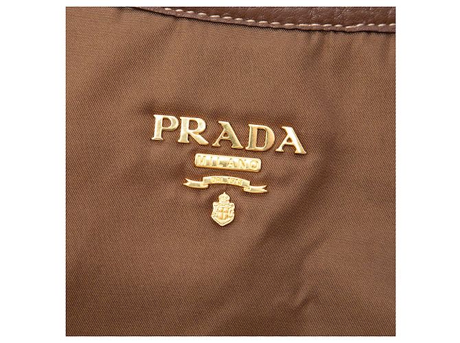 Borsa satchel Prada in Tessuto con rifiniture in Vitello Daino marrone - vista 5