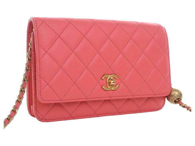 Wallet On Chain Portafoglio con catena Chanel Pink CC Quilted Lambskin Pearl Crush Rosa - vista 10