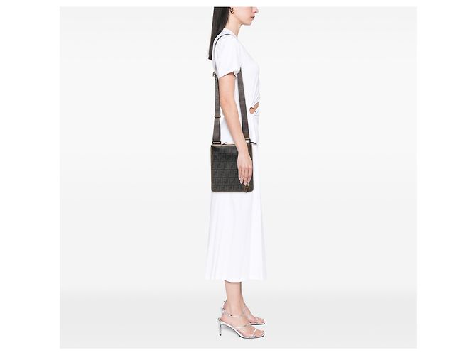 Borsa Messenger Piatta Fendi Black Zucca Spalmati Nero - vista 6