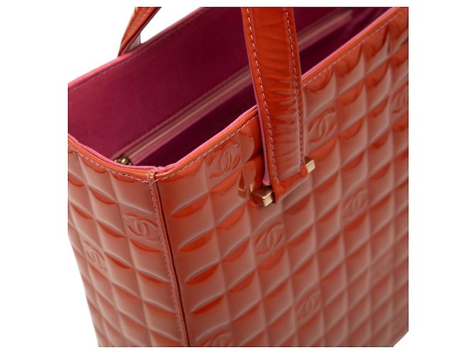Borsa Tote Chanel Orange CC Chocolate Bar in vernice Arancione - vista 7