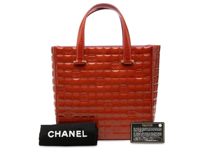 Borsa Tote Chanel Orange CC Chocolate Bar in vernice Arancione - vista 9