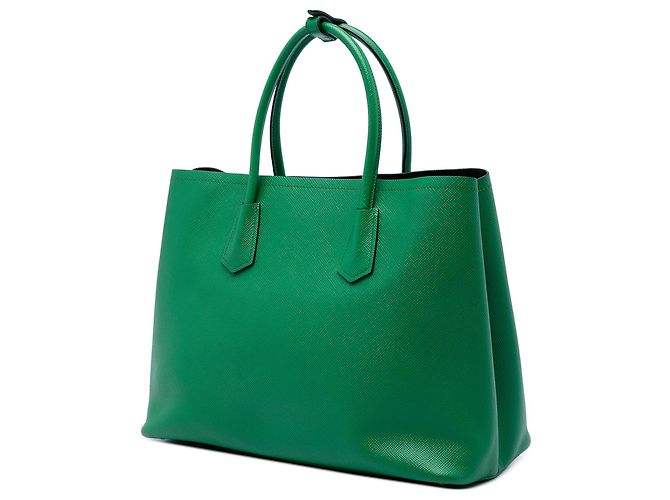Prada Borsa Satchel Doppia Grande in Pelle Saffiano Verde - vista 2