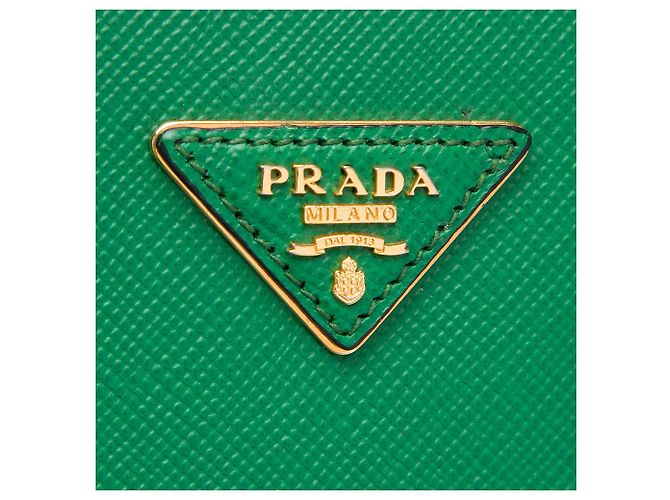 Prada Borsa Satchel Doppia Grande in Pelle Saffiano Verde - vista 5