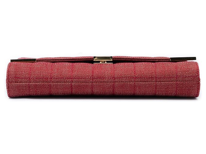 Chanel Red CC Chocolate Bar Denim Chain Flap Rosso - vista 3