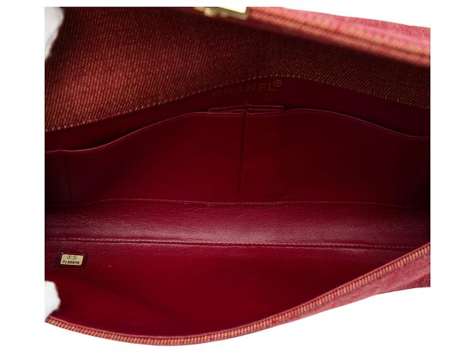 Chanel Red CC Chocolate Bar Denim Chain Flap Rosso - vista 4