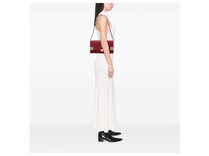 Chanel Red CC Chocolate Bar Denim Chain Flap Rosso - vista 5