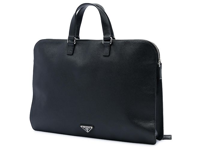 Prada Cartella da viaggio in pelle Saffiano nera con tasca frontale con zip Nero - vista 2