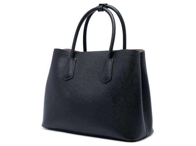 Prada Sac Satchel Double en Cuir Saffiano Noir Medium - vue 2