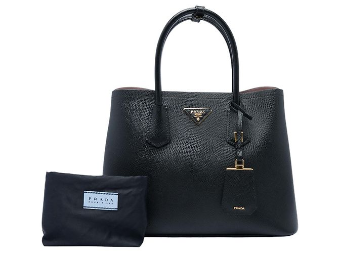 Prada Sac Satchel Double en Cuir Saffiano Noir Medium - vue 7