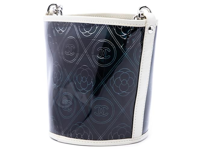 Borsa a secchiello Chanel Coco Camellia Small in PVC nero e vitello stropicciato - vista 2
