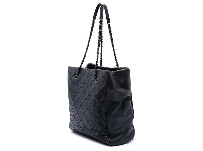 Borsa Chanel Black CC Quilted Lambskin Wild Stitch Chain Tote Nero - vista 2