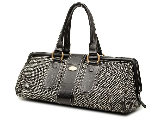 Céline Bolso Celine Ella Frame de tweed negro y piel - vista 2