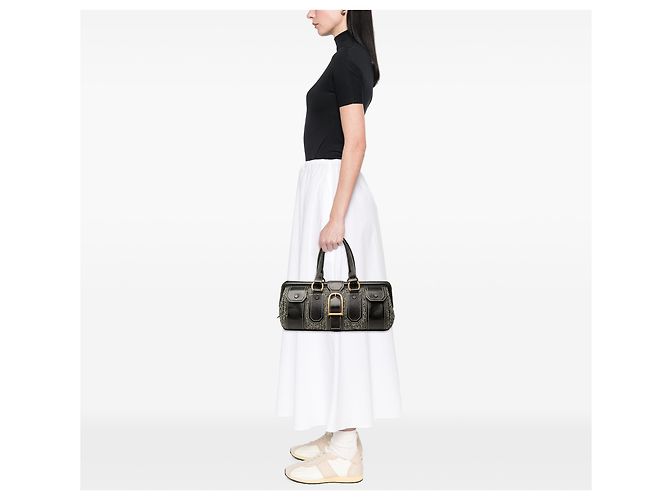 Céline Bolso Celine Ella Frame de tweed negro y piel - vista 6