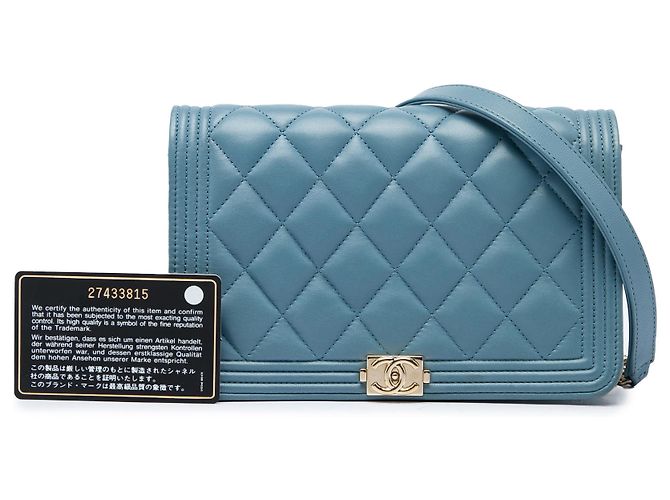 Chanel Blue Quilted Lambskin Boy Wallet On Chain Blu chiaro - vista 7