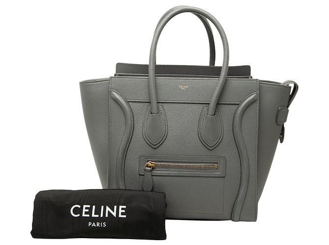 Céline Celine Gray Micro Calfskin Luggage Tote Marrone Grigio antracite - vista 7
