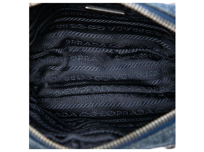 Prada Borsa Camera Mini in Denim Blu con Borchie Bijoux - vista 4