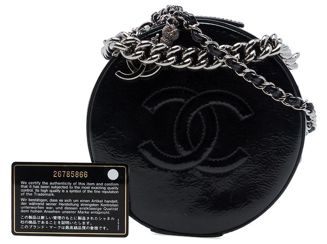Borsa Chanel Black CC Patent Round as Earth Bag Nero - vista 7