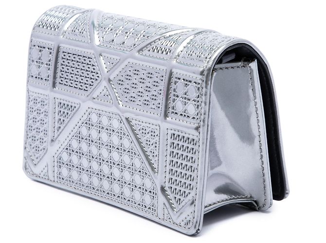 Dior Silver Baby Metallic Patent Microcannage Diorama Flap Argento - vista 2