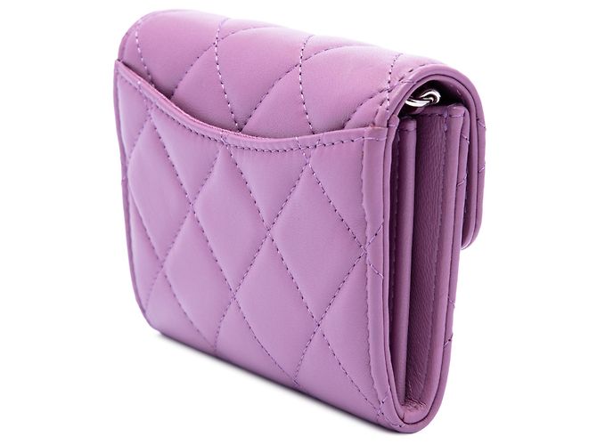 Chanel Purple CC gestepptes Lammleder Kartenetui mit Kette Lila - Ansicht 2