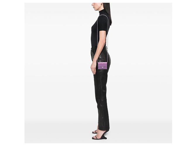 Chanel Purple CC gestepptes Lammleder Kartenetui mit Kette Lila - Ansicht 6