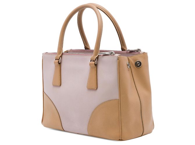 Borsa Prada Galleria Double Zip Small Bicolor in pelle Saffiano Rosa - vista 2
